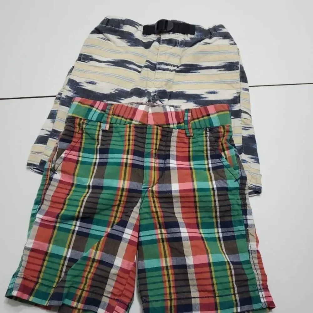 Gap Baby Boys Lot Of 2 Shorts Black Red Plaid Buckle Pockets 100% Cotton 3Y‎